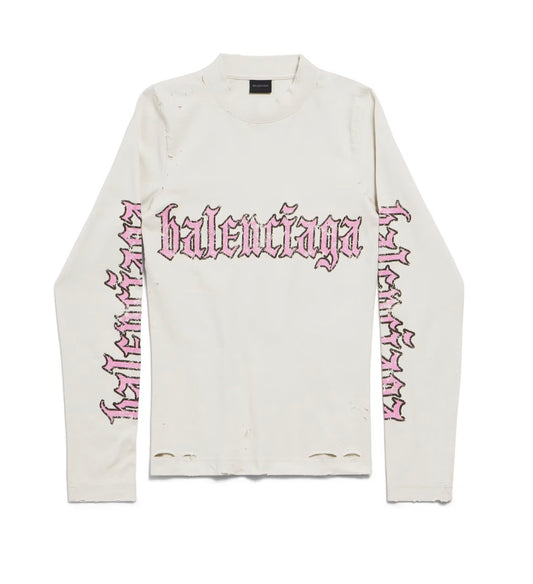 BALENCIAGA Blackletter Script Fitted Long Sleeve T-Shirt