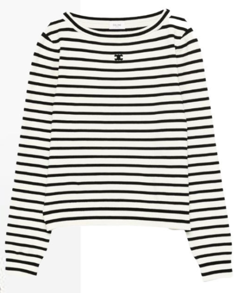 CELINE Women's Black Striped Wool Sweater