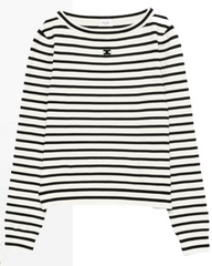 CELINE Women's Black Striped Wool Sweater