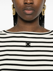 CELINE Women's Black Striped Wool Sweater